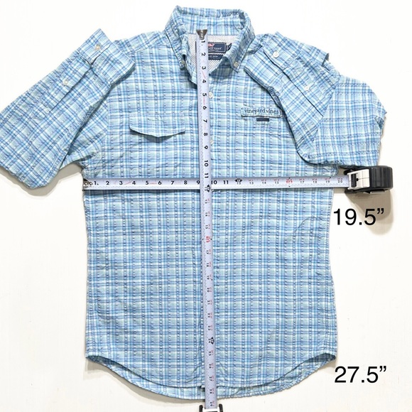 Vineyard Vines Mens Blue Plaid Long Sleeve Utility Buttondown Fishing Shirt - Picture 8 of 8